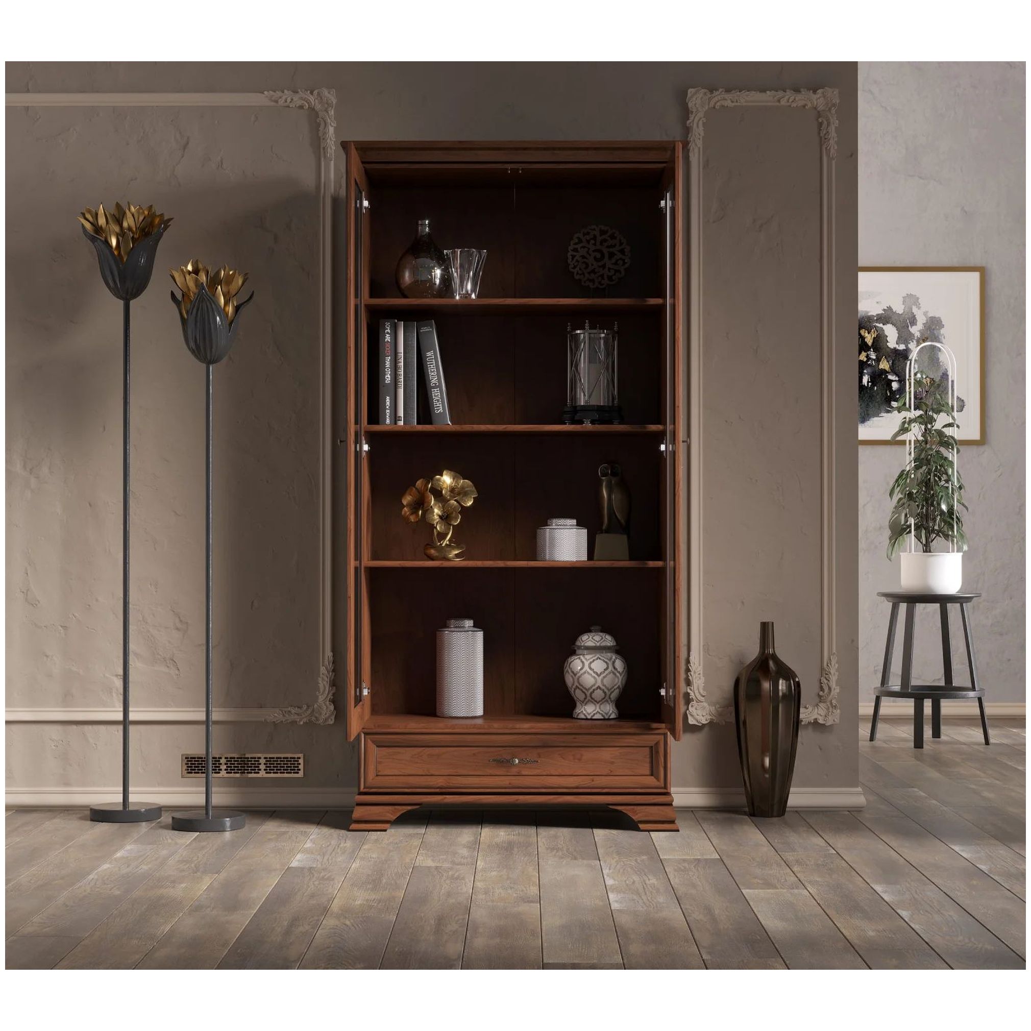 Картинка Кентаки шкаф-витрина REG2W1S (Каштан) интернет-магазин мебели FreeTime