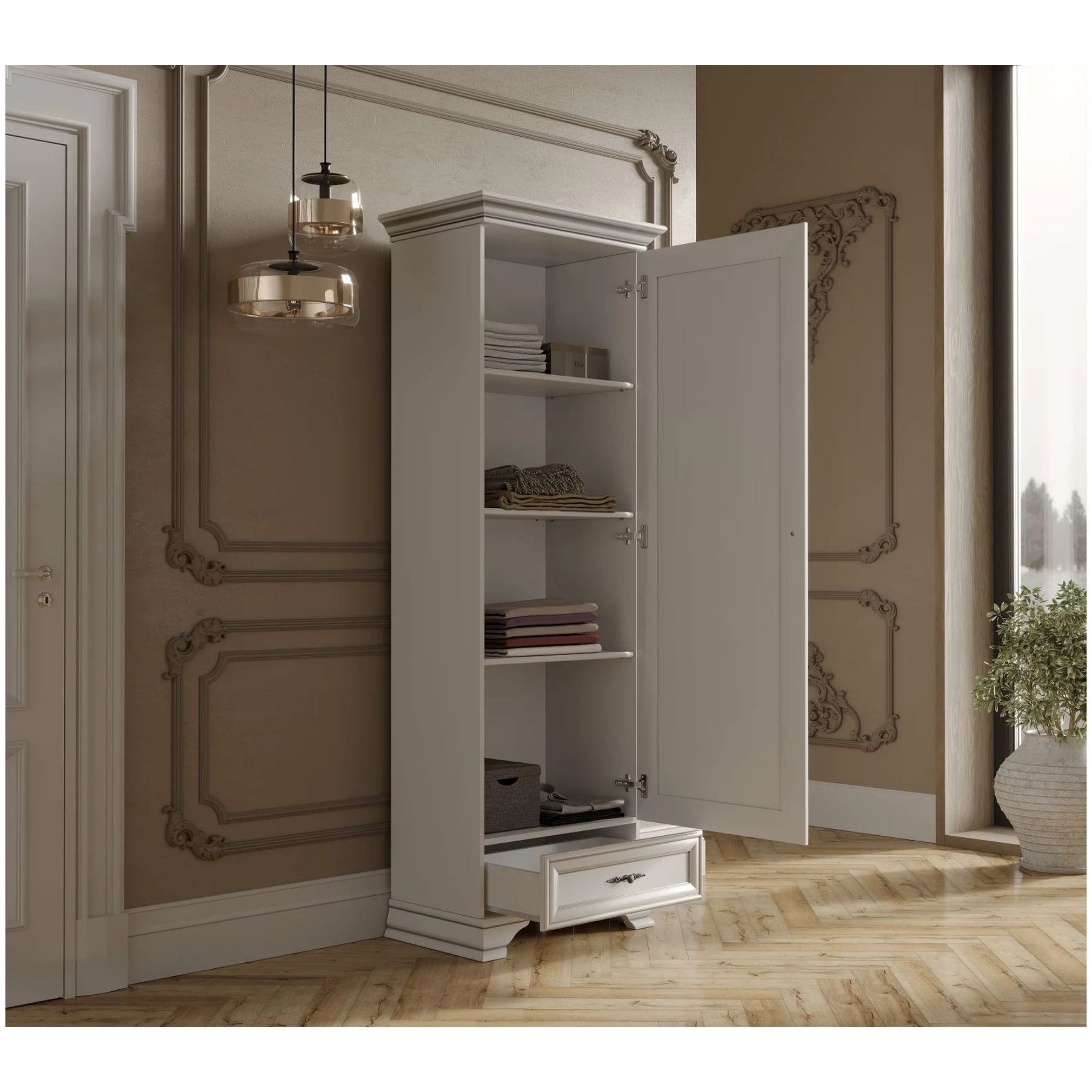 Картинка KENTAKI шкаф S320-REG1D1S (Белый) интернет-магазин мебели FreeTime