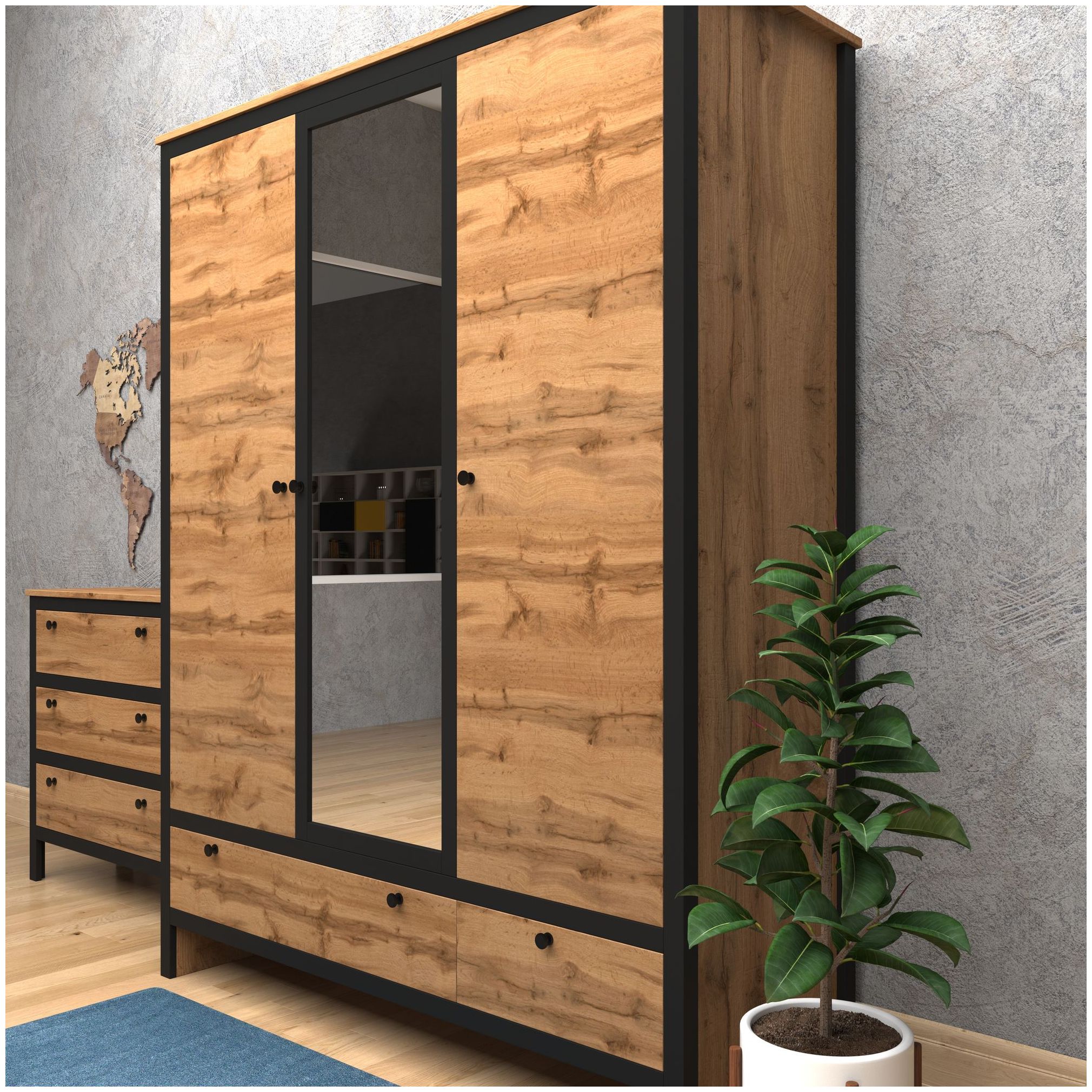 Картинка Лофт шкаф с зеркаломSZF3D2S интернет-магазин мебели FreeTime